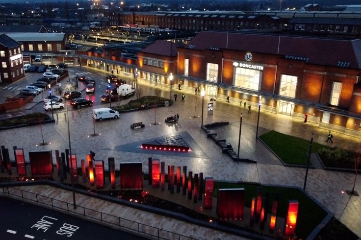 Doncaster railway station forecourt in the evening web